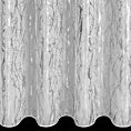 Firana szyta na taśmie 5 cm biało srebrzysta z tkaniny typu ADEN z efektem deszczyku, zdobionej niereguralnym srebrnym nadrukiem, wykończona obciążnikiem