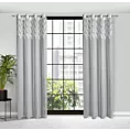 Firana biała z ozdobnym pasem żakardowych liści w górnej części 140x250 cm przelotka ANET