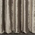 Zasłona szyta na taśmie 5 cm beżowo złocista z miękkiej tkaniny welwetowej z ornamentowym błyszczącym nadrukiem