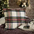 Poszewka na poduszkę świąteczna 45x45 cm kremowo, czerwona zdobiona szkocką kratą