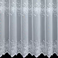 Firana szyta na taśmie 5 cm biała z matowej tkaniny ADEN z efektem deszczyku, zdobiona haftem w kwiaty tworzącym trzy poziome pasy