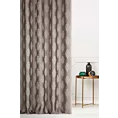 Zasłona szyta na flexach ciemnobeżowo srebrna z eleganckiej tkaniny w drobny ornamentowy wzór