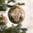 Szklana bombka choinkowa ręcznie zdobiona błyszczącym wzorem