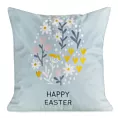 Poszewka na poduszkę 45x45 cm z weluru niebiesko żółta zdobiona nadrukiem drobnych kwiatuszków WIOSNA 11