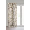 Zasłona beżowo, szampańska z nadrukiem liści z etaminy i złotych akcentów 140x250 cm przelotka - LAYLA