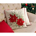 Poszewka na poduszkę świąteczna 45x45 cm kremowo, czerwona zdobiona haftem gwiazd betlejemskich