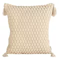 Poszewka na poduszkę 45x45 cm bawełniana zdobiona chwostami na rogach beżowa SEVILLE Terra Collection