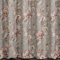 Zasłona szyta na taśmie 5 cm popielato ceglasta z tkaniny z dodatkiem bawełny i nici metalicznej, o wzorze w kwiaty, zawiera 20% bawełny