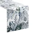Bieżnik na stół biało, fioletowy 40x140 cm welwetowy DAVOS zdobiony nadrukiem egzotycznych liści DESIGN 92