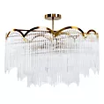 Lampa wisząca do salonu biało, złota SALMA zdobiona subtelnymi szklanymi sopelkami