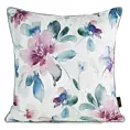 Poszewka na poduszkę 45x45 cm welwetowa, biało turkusowa z nadrukiem pastelowych kwiatów VELVET 154 Eurofirany Premium