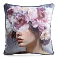 Poszewka na poduszkę 45x45 cm welwetowa niebiesko, różowa z portretem kobiety VELVET 210