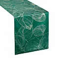 Bieżnik na stół ciemnozielono, złocisty 35x220 cm welwetowy BLINK 16 z dużym wzorem liści