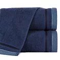 Ręcznik kąpielowy 100X150 cm bawełniany kolor granatowy zero twist z bordiurą w paski 500 g/m2 ABBIE