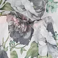 Zasłona biało, zielona ze wzorem kwiatowym z etaminy 140x250 cm przelotka - MONA