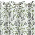 Zasłona biało, zielona zdobiona nadrukiem kwiatów 140x250 cm przelotka - DARI