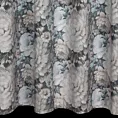 Zasłona welwetowa kremowo, niebieska zdobiona nadrukiem kwiatów 140x270 cm taśma - LUCIA