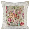 Poszewka na poduszkę 45x45 cm gobelinowa oliwkowo, różowa zdobiona tkanym motywem kwiatowym GOB
