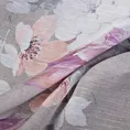 Zasłona srebrna w różowe kwiaty z etaminy 140x300 cm taśma - SHERRY