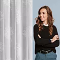 Firana biała z lekkiej etaminy z żakardowym motywem liści 140x270 cm taśma JANE