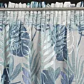 Dekoracja okienna biało, granatowa z motywem botanicznym i błyszczącym nadrukiem 140x270 taśma MALTA