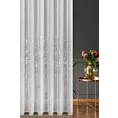 Firana szyta na taśmie 5 cm biało srebrna z tkaniny typu ADEN z efektem deszczyku, zdobionej niereguralnym srebrnym nadrukiem, wykończona obciążnikiem
