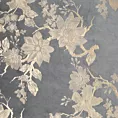 Zasłona stalowo, szampańska zdobiona nadrukiem błyszczących kwiatów 140x250 cm przelotka - CELIA