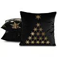 Poszewka na poduszkę 45x45 cm welwetowa, czarno złota świąteczna zdobiona złotym nadrukiem ASTRA