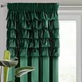 Zasłona welwetowa ciemnozielona zdobiona falbanami 140x270 cm taśma - AURA