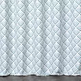 Zasłona szyta na tunelu jasnokremowo turkusowa z tkaniny o naturalnym splocie z nadrukowanym geometrycznym wzorem