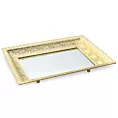 Komplet Prostokątnych tac dekoracyjnych GLORI z lustrzanym blatem i ażurowym obrzeżem z metalu, złota
