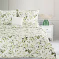 Pościel 140x200 cm bawełniana kolor biały, zielony wzór roślinny MILI