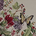 Bieżnik na stół naturalno, czerwony 45x140 cm gobelinowy z nadrukiem letnich kwiatów z motylami