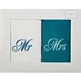 Zestaw ręczników bawełnianych na prezent 2 szt 70x140 cm z haftem MR&MRS kolor biały,turkusowy 400 g/m2
