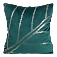 Poszewka na poduszkę 45x45 cm welwetowa ciemnoturkusowa z błyszczącym nadrukiem liści BLINK 38
