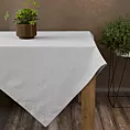Obrus srebrny 140x220 cm z tkaniny przypominającej płótno STELLA 2 z podwójną listwą na brzegach