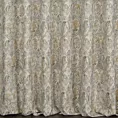 Zasłona szyta na taśmie 5 cm popielato musztardowa z tkaniny z dodatkiem bawełny i nici metalicznej, o wzorze ornamentowym, zawiera 20% bawełny