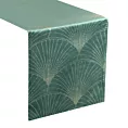 Bieżnik na stół ciemnomiętowo, złoty 35x140 cm welwetowy BLINK 14 z dużym wzorem wachlarzy w stylu art deco