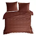 Pościel 220x200 cm z bawełny, makosatyny kolor marsala z ozdobną kantą i haftem kolekcja MINGE ELEGANTE