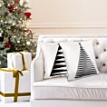 Poszewka na poduszkę 45x45 cm welwetowa naturalno czarna zdobiona nadrukiem choinki ISLA