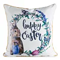 Poszewka na poduszkę 45x45 cm biało niebiska z motywem wielkanocnym z elegancką lamówką WIOSNA 52