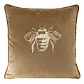 Poszewka na poduszkę 45x45 cm welwetowa kolor ciemnobeżowy z nadrukiem złotej pszczoły BLINK
