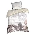 Pościel 140x200 cm satyna bawełniana kolor kremowy, ciemnobeżowy z nadrukiem egzotycznych liści palm Eurofirany Premium