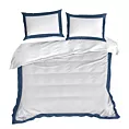 Pościel 160x200 cm z satyny bawełnianej kolor biały, granatowy z kontrastującym obszyciem LAURA