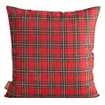 Poszewka na poduszkę świąteczna 45x45 cm czerwono, biała w kratę zdobiona haftem zabawnego Mikołaja