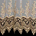 Firana szyta na taśmie 5 cm biało złota z matowej tkaniny ozdobionej dwoma pasami aplikacji