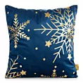 Poszewka na poduszkę świąteczna welwetowa 45x45 cm granatowa zdobiona nadrukiem szampańskich śnieżynek