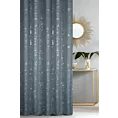 Zasłona szyta na flexach niebiesko srebrzysta z tkaniny o naturalnym splocie, zdobiona błyszczcącym nadrukiem Italissima Eva Minge