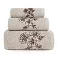 Zestaw ręczników bawełnianych na prezent 3 szt kolor beżowy, brązowy z haftem kwiatów 400 g/m2 MELANI