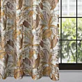 Zasłona biało, musztardowa z wzorem egzotycznych liści z welwetu 140x250 cm przelotka - ADEL